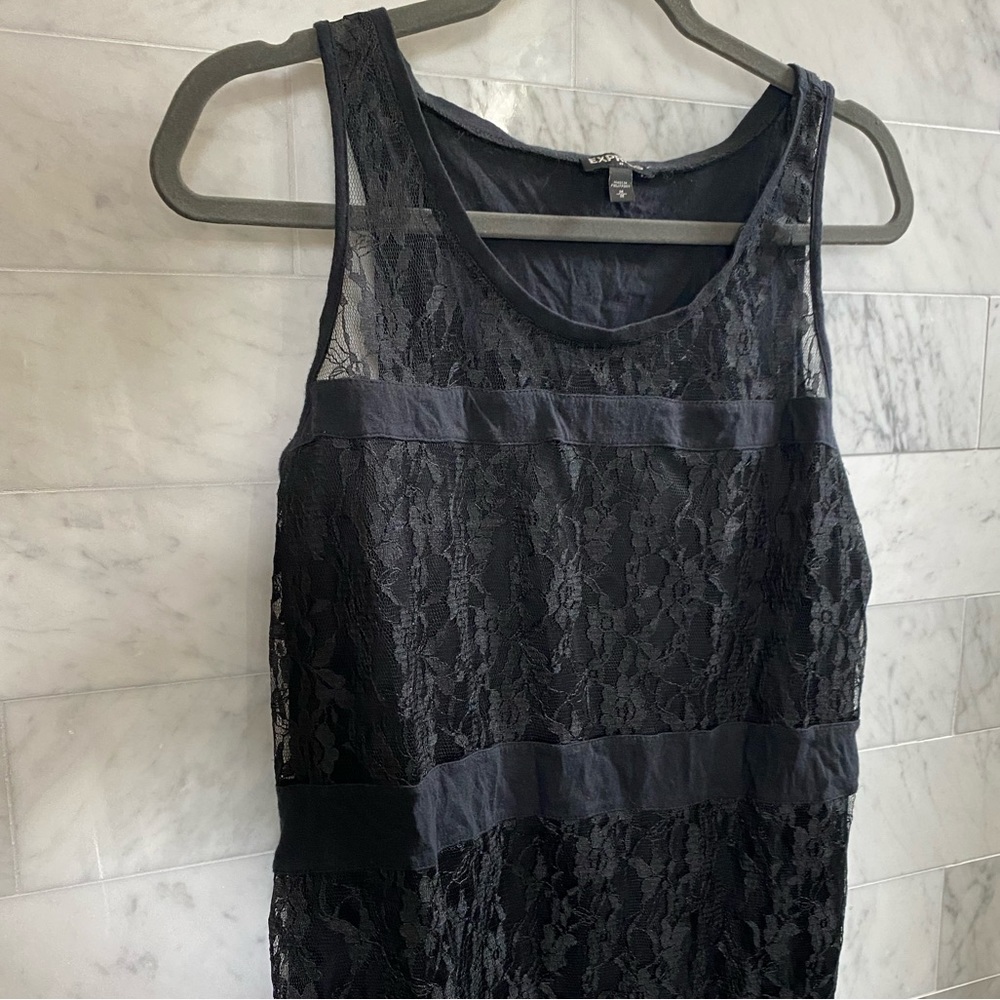 Express Black Lace Overlay Top